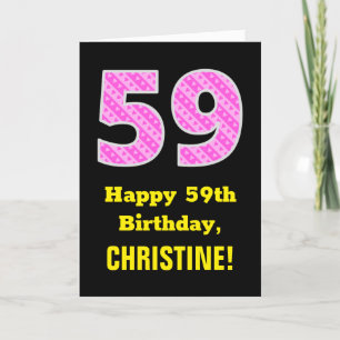 59th Birthday: Pink Stripes and Hearts "59" + Name Card