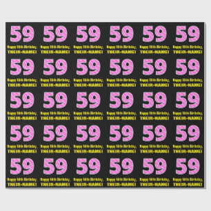 59th Birthday: Pink Stripes and Hearts "59" + Name Wrapping Paper