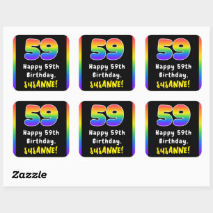 59th Birthday: Rainbow Spectrum # 59, Custom Name Square Sticker
