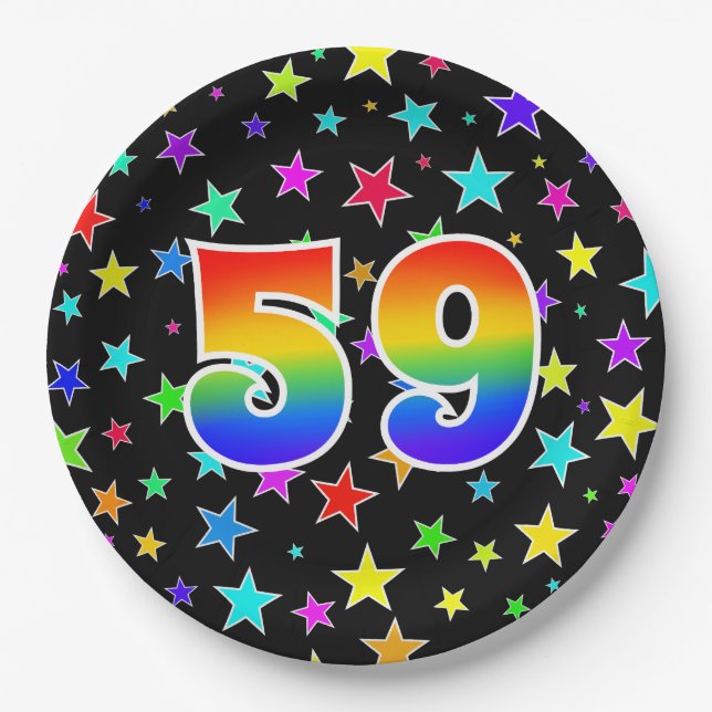 59th Event: Bold, Fun, Colourful Rainbow 59 Paper Plate (Front)