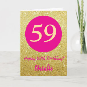 59th Happy Birthday Hot Pink and Gold Glitter Card