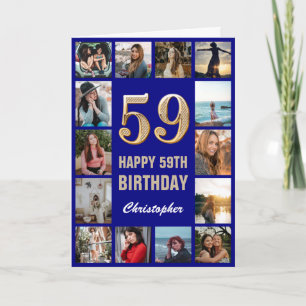 59th Happy Birthday Navy Blue & Gold Photo Collage Card