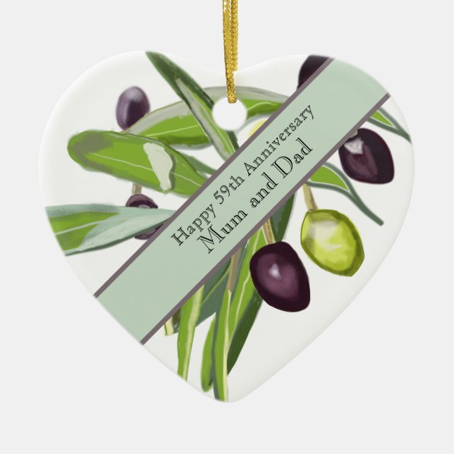 59th Wedding Anniversary Olive  Ceramic Ornament (Front)