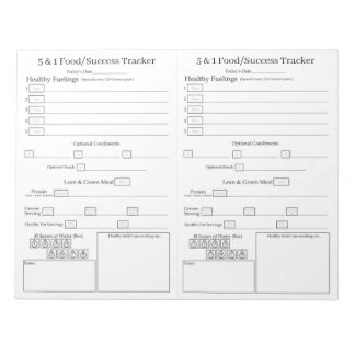 5 - 1 Food Success Tracker Pages - White Notepad