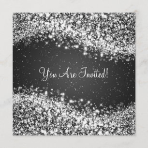 5.25" Elegant Wedding Sparkling Wave Black Invitation