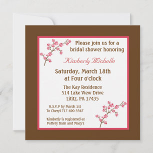5.25x5.25 Brown Cherry Tree Bridal Shower Invite