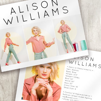 5.5x7.5" Modern 3 Photo Actor Model Comp Card