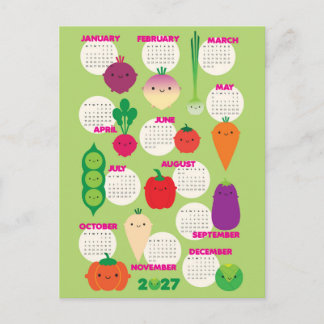 5 A Day Kawaii Vegetables 2027 Calendar Postcard