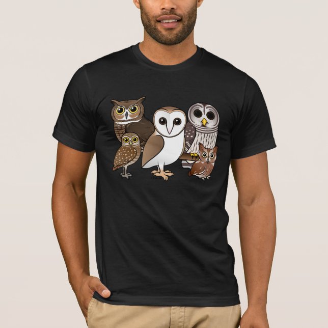 5 Birdorable Owls with Great Horned Owl T-Shirt (Front)