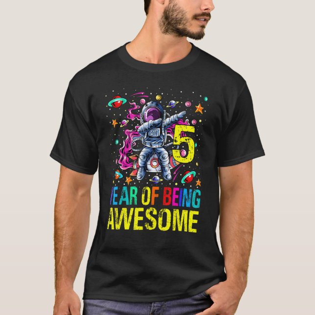 5 Birthday Year Of Being Awesome Astronaut 1 T-Shirt (Front)
