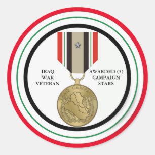 5 CAMPAIGN STARS IRAQ WAR VETERAN CLASSIC ROUND STICKER
