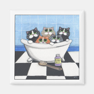 5 Cats Taking A Bath - Cat Magnet