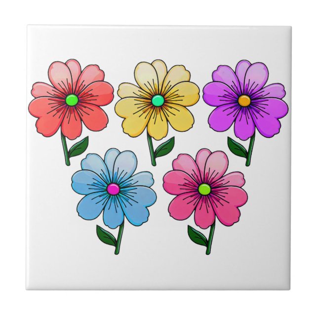 5 Colour Flowers Design  Ceramic Tile (Front)