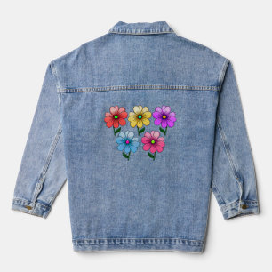 5 Colour Flowers Design Denim Jacket