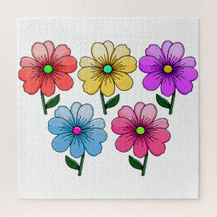 5 Colour Flowers Design Jigsaw Puzzle