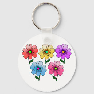 5 Colour Flowers Design Key Ring