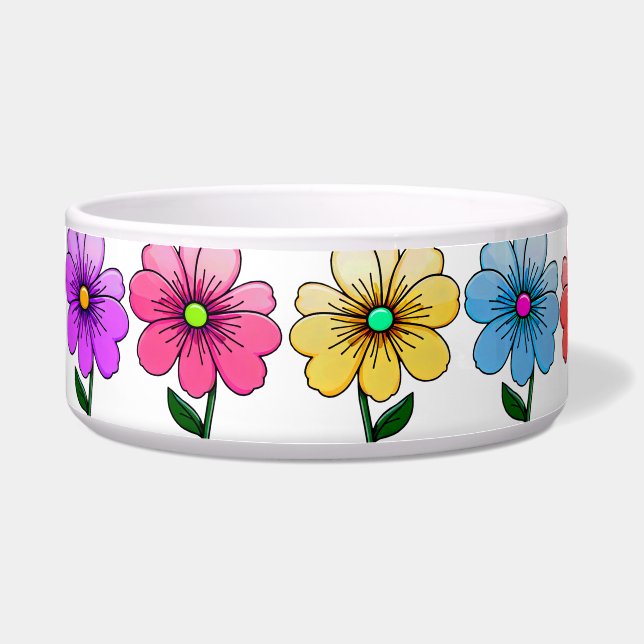 5 Colour Flowers Design Pet Bowl (Front)