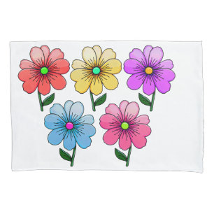 5 Colour Flowers Design Pillowcase
