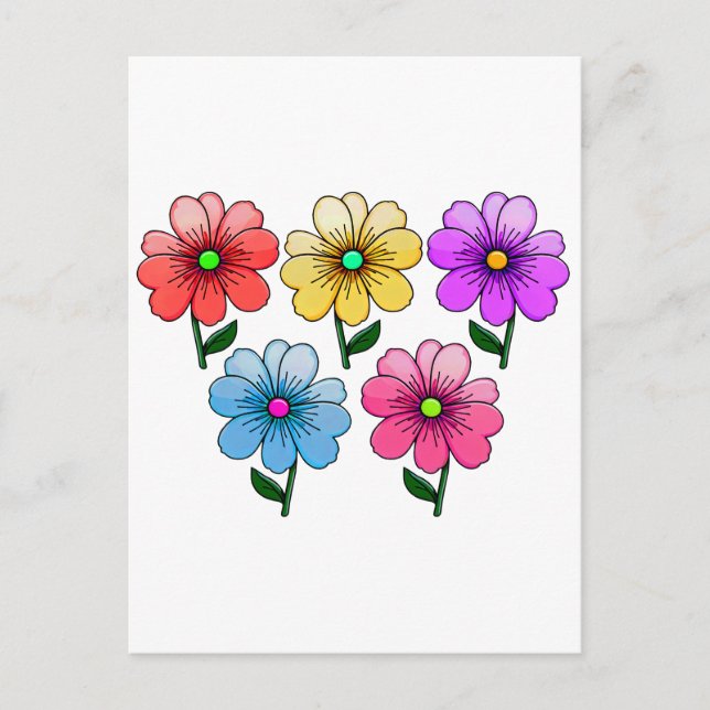 5 Colour Flowers Design  Postcard (Front)