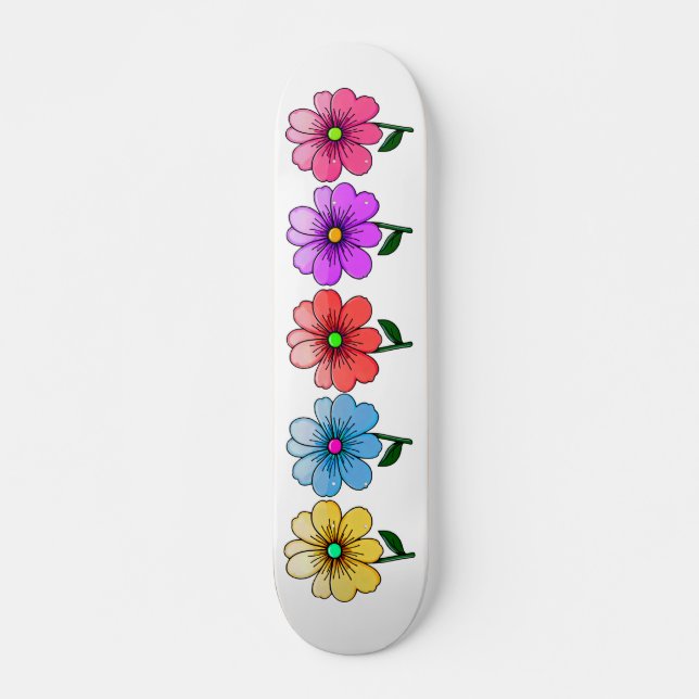 5 Colour Flowers Design  Skateboard (Front)