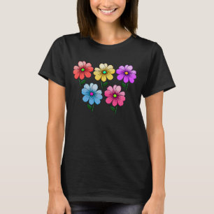 5 Colour Flowers Design T-Shirt