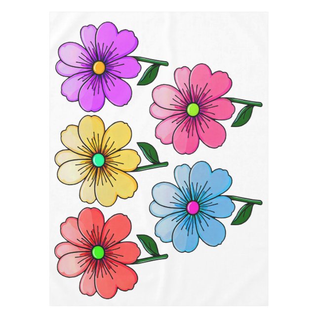 5 Colour Flowers Design  Tablecloth (Front)