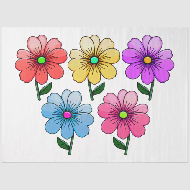 5 Colour Flowers Design  Tissue Paper (Front)