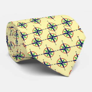 5 Colour Nautical Compass Rose Pale Yellow BG Tie