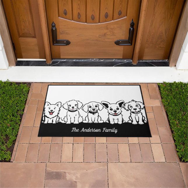 5 Cute Dogs Dog Custom Text Doormat (Outdoor)