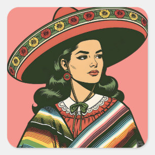 5 de Mayo Fiesta Retro Sarape Party Favor Square Sticker