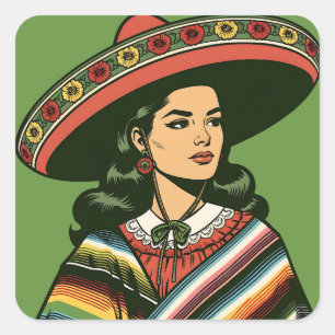 5 de Mayo Fiesta Retro Sarape Party Favor Square Sticker
