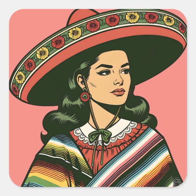5 de Mayo Fiesta Retro Sarape Party Favour Square Sticker (Front)