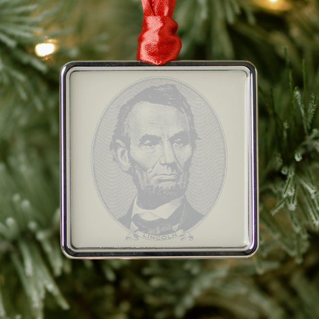$5 Dollar Money  of President Abraham Lincoln  Metal Ornament (Tree)