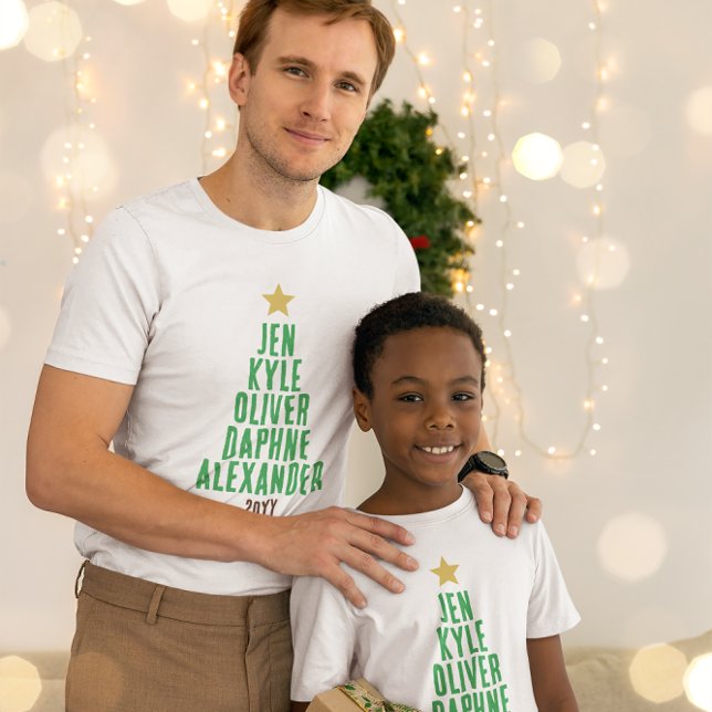 5 Family Names In Christmas Tree Shape T-Shirt (Creator Uploaded)