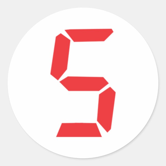 5 five  red alarm clock digital number classic round sticker (Front)