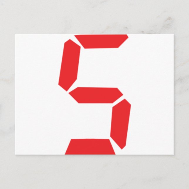 5 five  red alarm clock digital number postcard (Front)