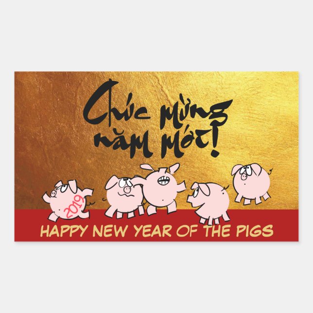 5 Funny Cartoon Comics Vietnamese Pig Year 2019 S Rectangular Sticker (Front)