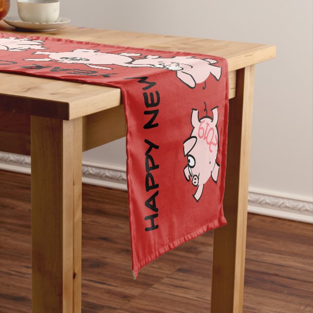 5 Funny Cartoon Illustration Pig Year Zodiac TR Short Table Runner (In Situ)