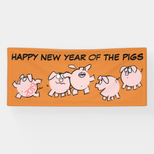 5 Funny Cartoon Pig Year 2019 choose colour Banner