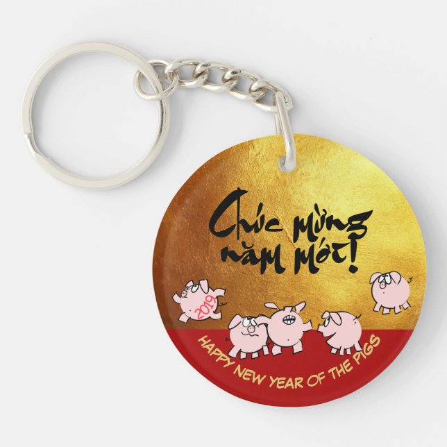 5 Funny Comics Vietnamese Pig Year  Name keych Key Ring (Front)