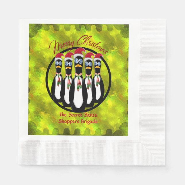 5 Funny Frazzled Santa Penguins Personalised Napkin (Front)