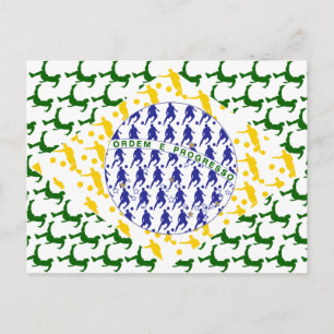 5 gold stars soccer player flag of brazil postcard