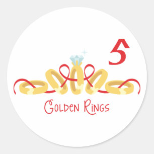 5 Golden Rings Classic Round Sticker