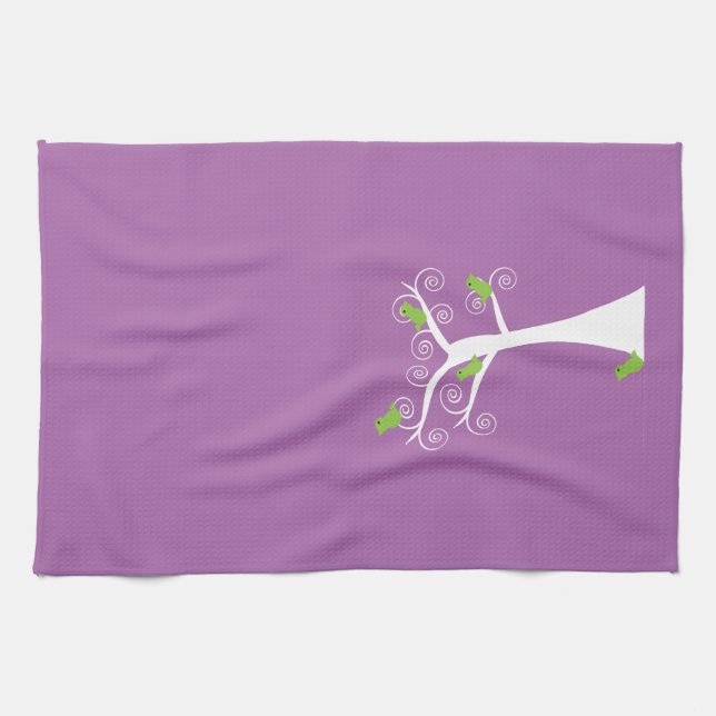 5 Green Birds in Tree Kitchen Towels (Horizontal)