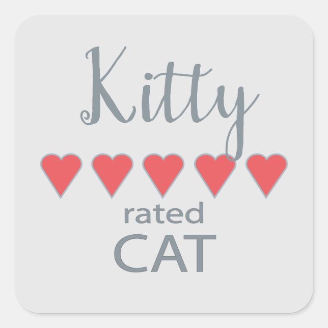 5 Heart rated Cat Square Sticker (Front)
