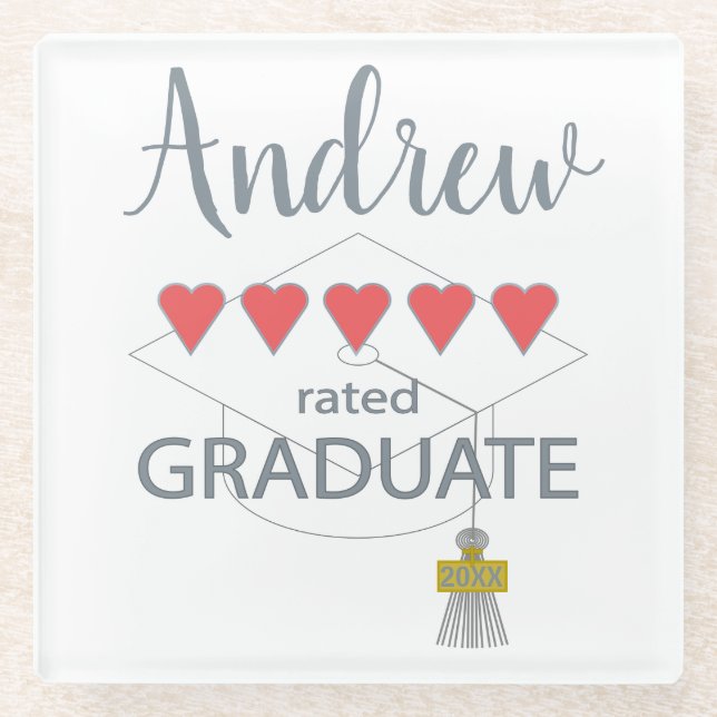 5 Heart Rated Graduate Glass Coaster (Front)