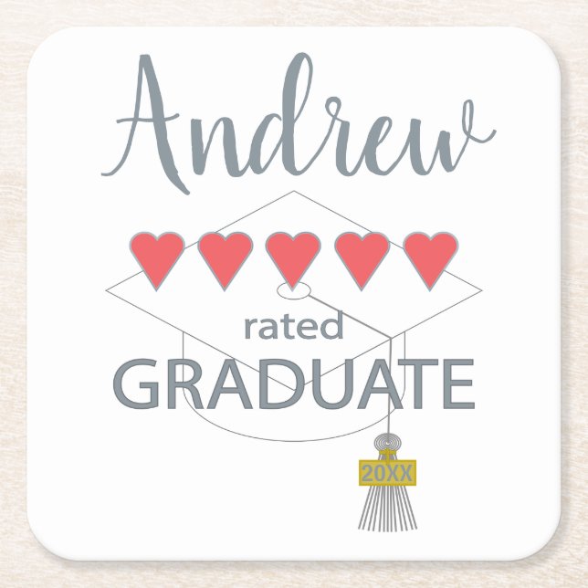 5 Heart Rated Graduate Square Paper Coaster (Front)