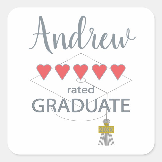5 Heart Rated Graduate Square Sticker (Front)