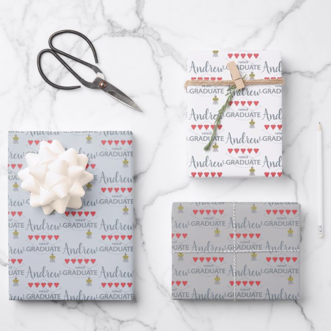 5 Heart Rated Graduate Wrapping Paper Sheet (Front)