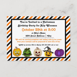 5 Jack o Lanterns - 3x5 Birthday Party Invitation